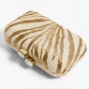 COMING SOON! Pamela Munson Le Zoo Minaudiere in Ivory and Gold Raffia. NWT!